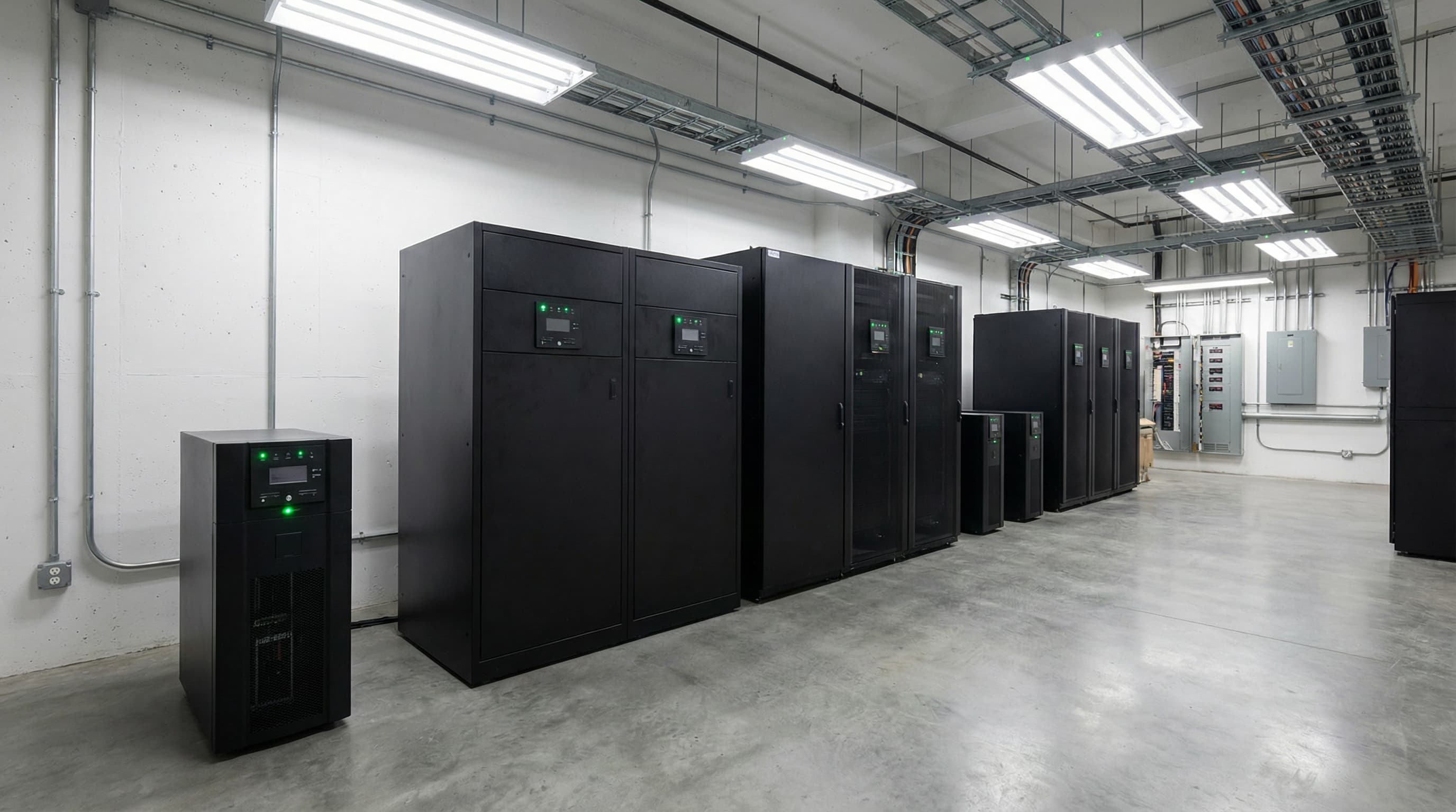 Commercial UPS systems and power protection equipment in a professional facility